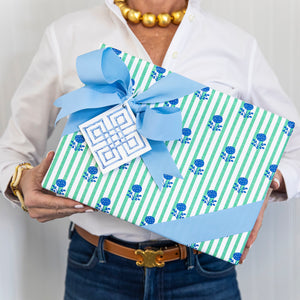 Continuous Roll Gift Wrap | Green + Blue Floral Stripe