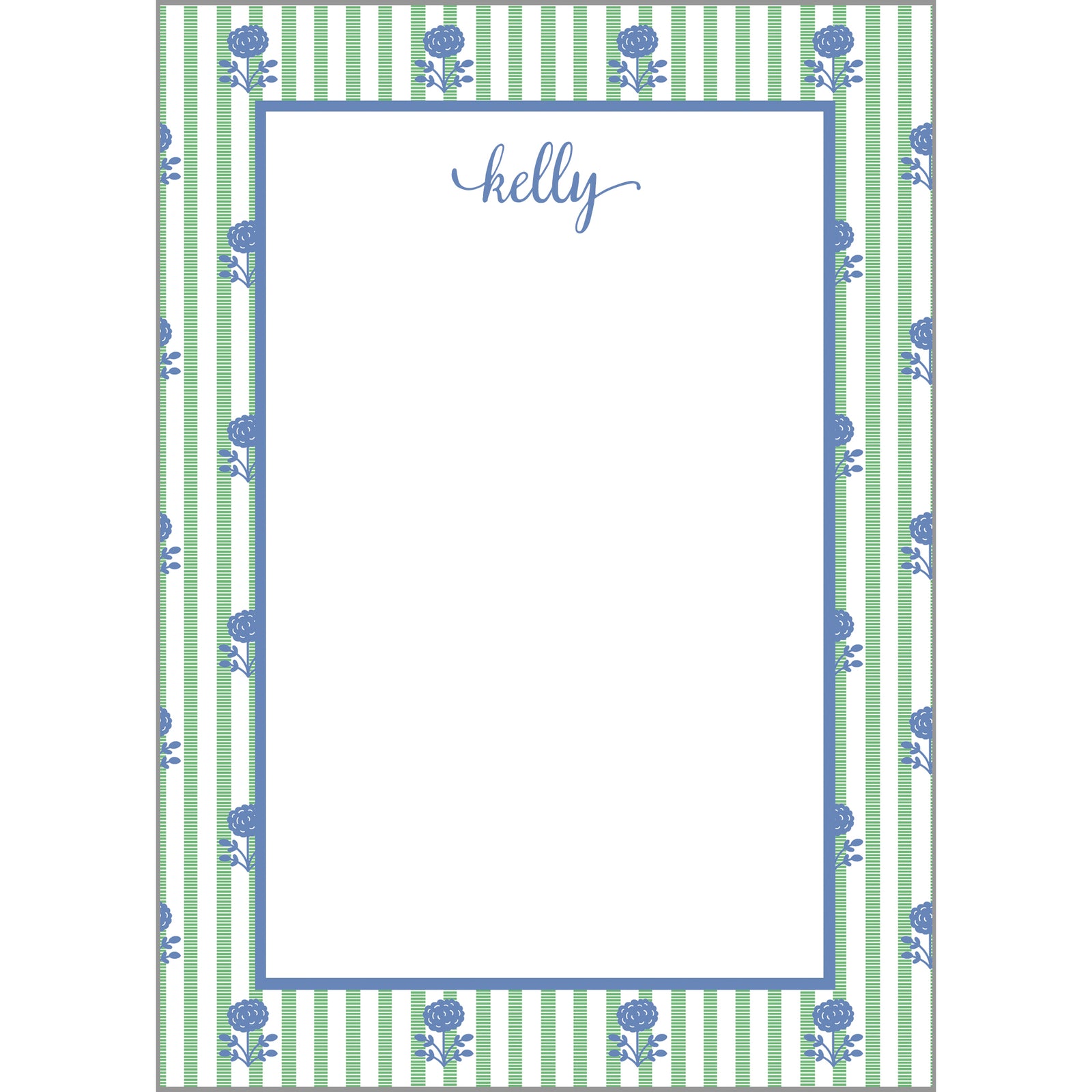 Floral Stripe Personalized Notepad | Green + Blue