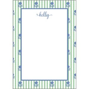 Floral Stripe Personalized Notepad | Green + Blue