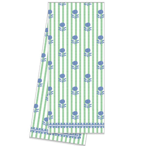 WH Hostess Cotton Tea Towel | Blue & Green Floral Stripe