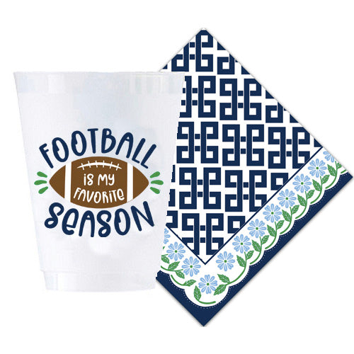 Bundle: Football Shatterproof Cups + Floral Border Cocktail Napkins