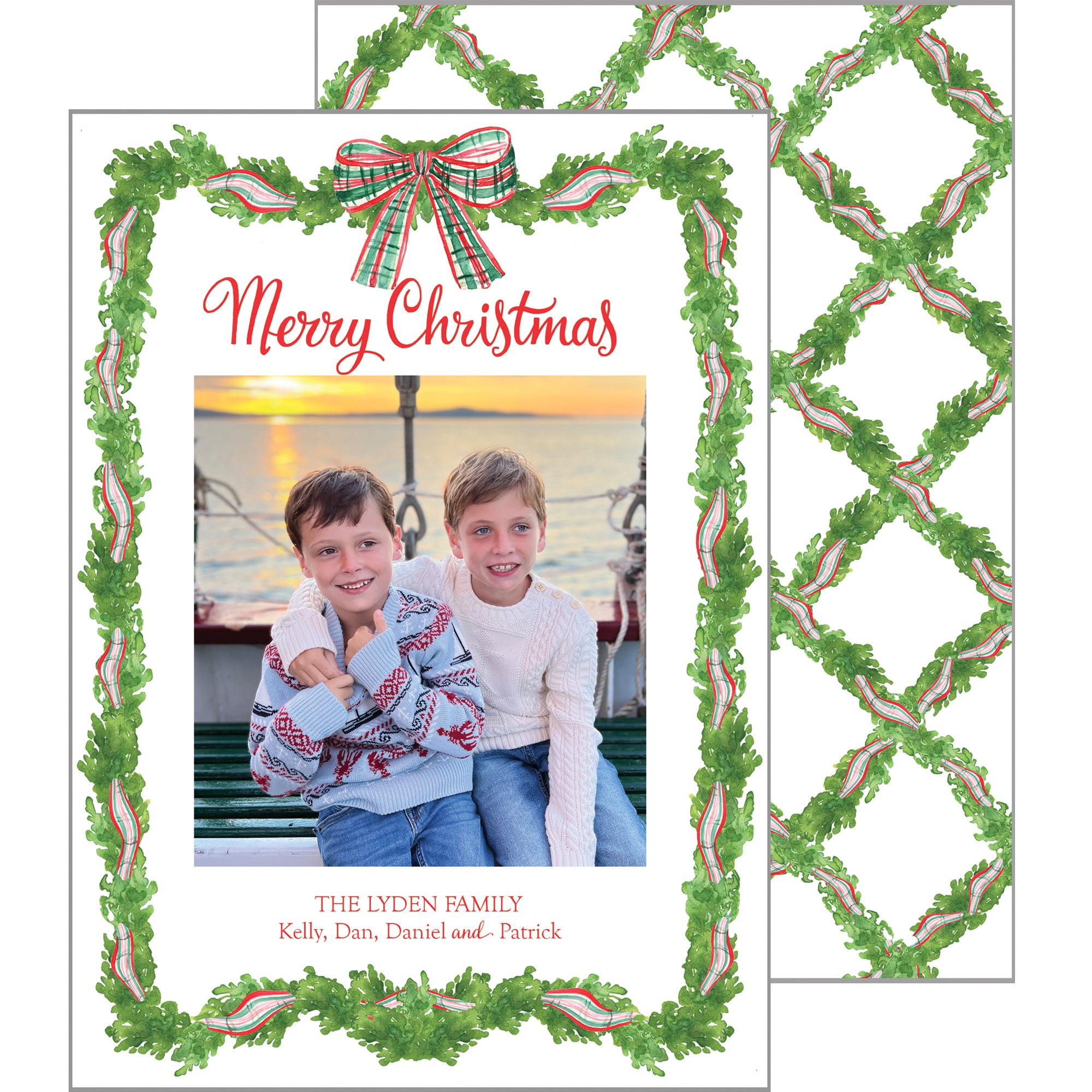 Garland with Tartan Plaid Bow Photo Card