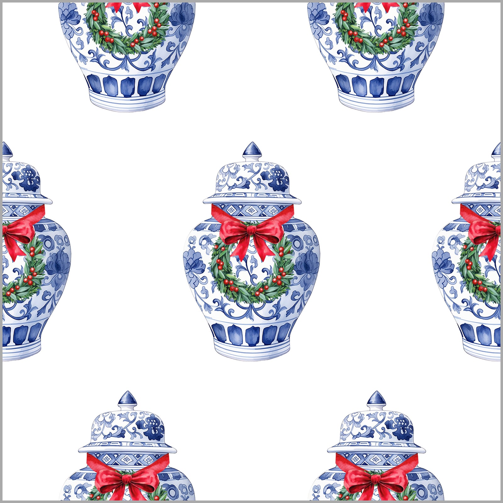 In Stock Continuous Roll Gift Wrap | Ginger Jar with Wreath