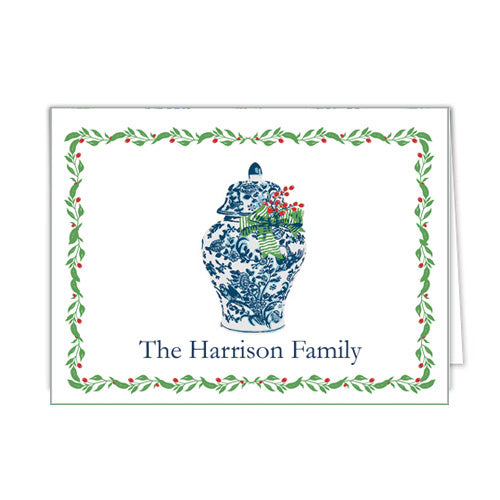 Ginger Jar with Christmas Berries Personalized Folded Notecards