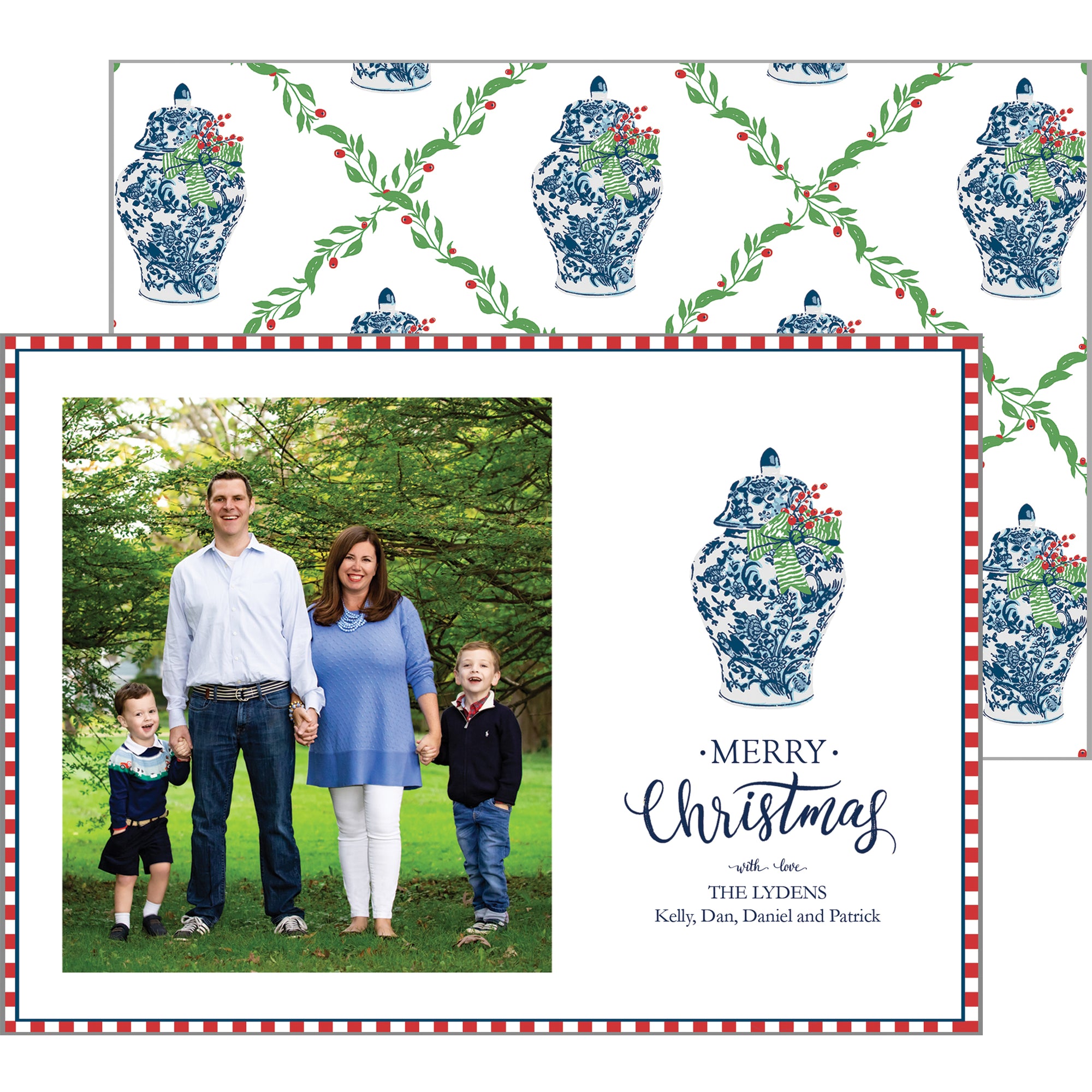 Blue and White Christmas Toile Photo Card - WH Hostess Social