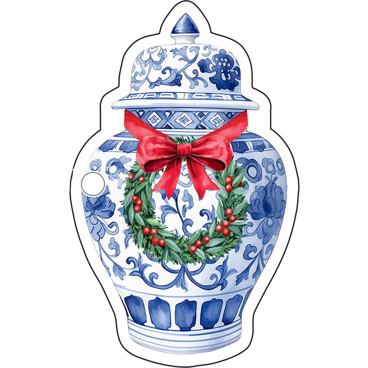 In Stock Ginger Jar with Wreath Die Cut Gift Tags