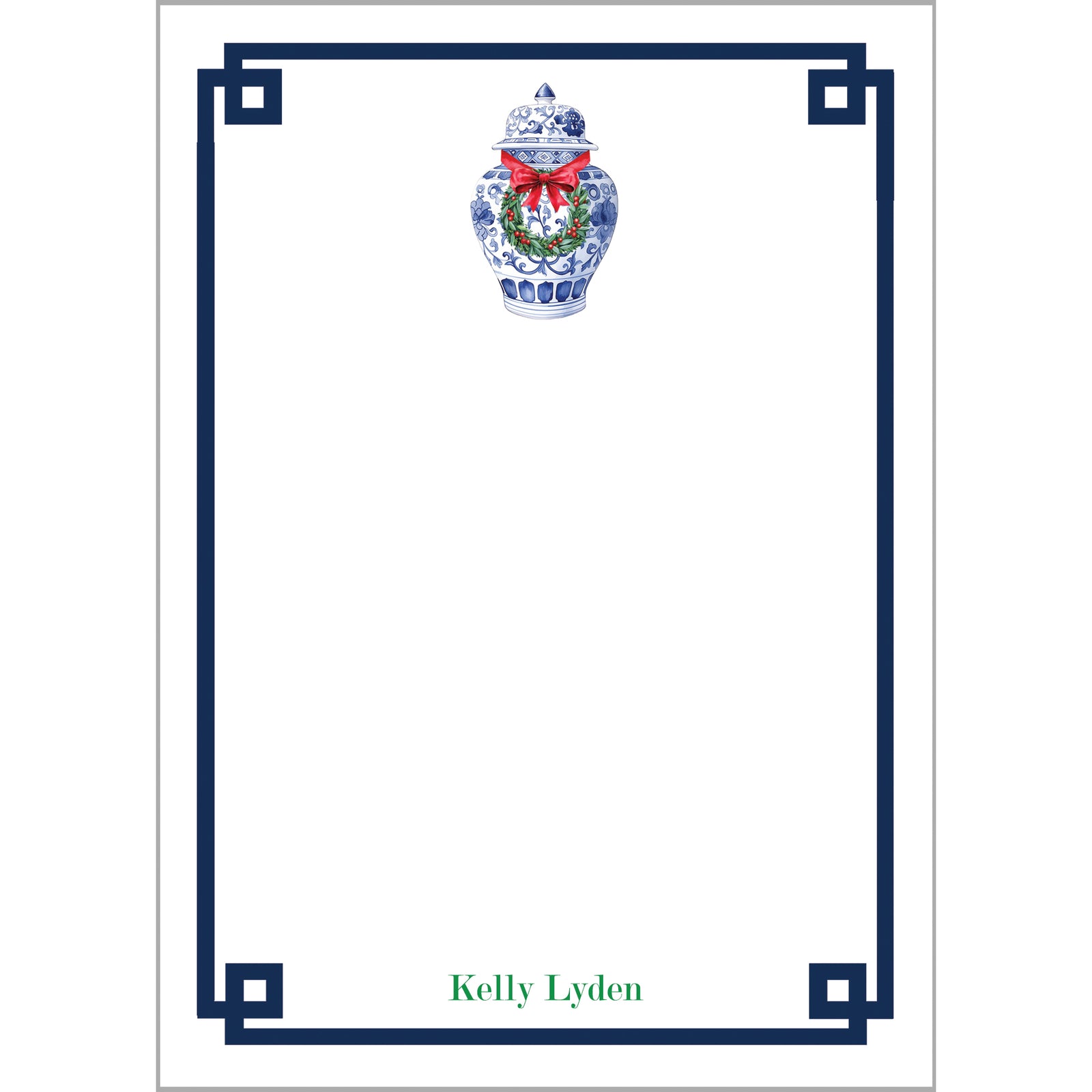 Ginger Jar with Christmas Wreath Personalized Notepad