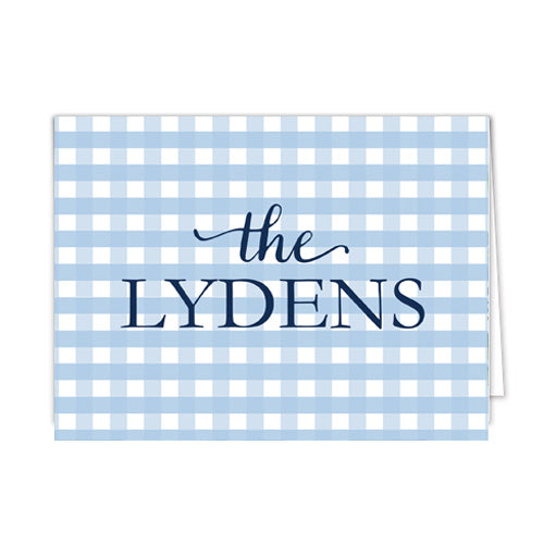 Light Blue Gingham Check Personalized Folded Notecards