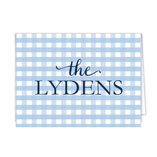 Lt. Blue Gingham Check Personalized Folded Notecards