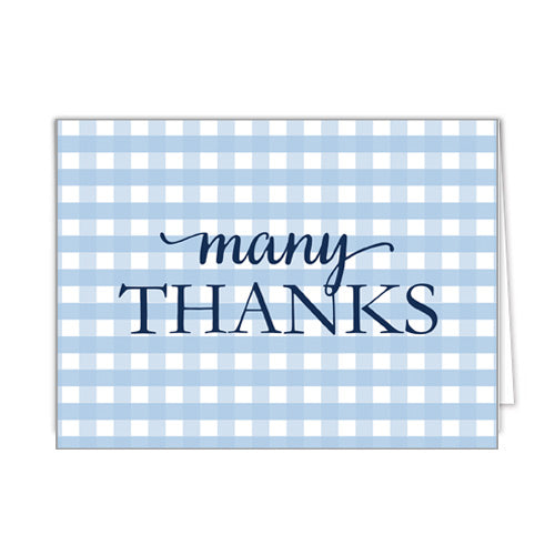 In Stock Folded Notecard Set of 10 | Gingham Check "Many Thanks"