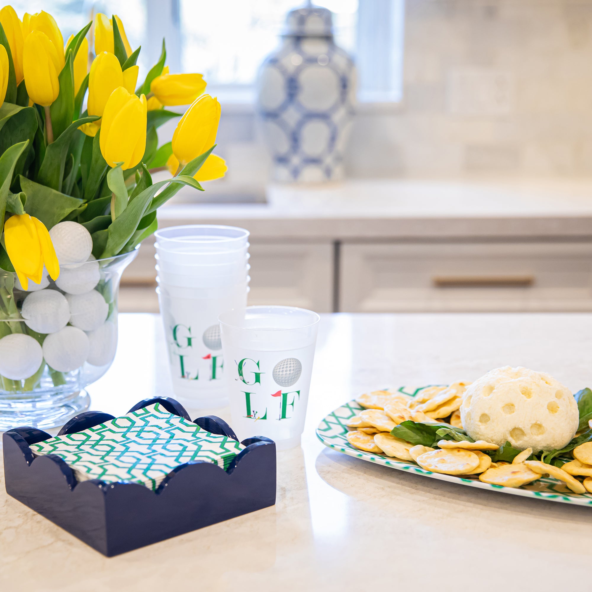 Navy Lacquered Scalloped Cocktail Napkin Holder