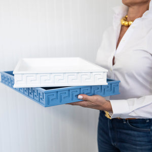 Cornflower Greek Key Lacquer Tray