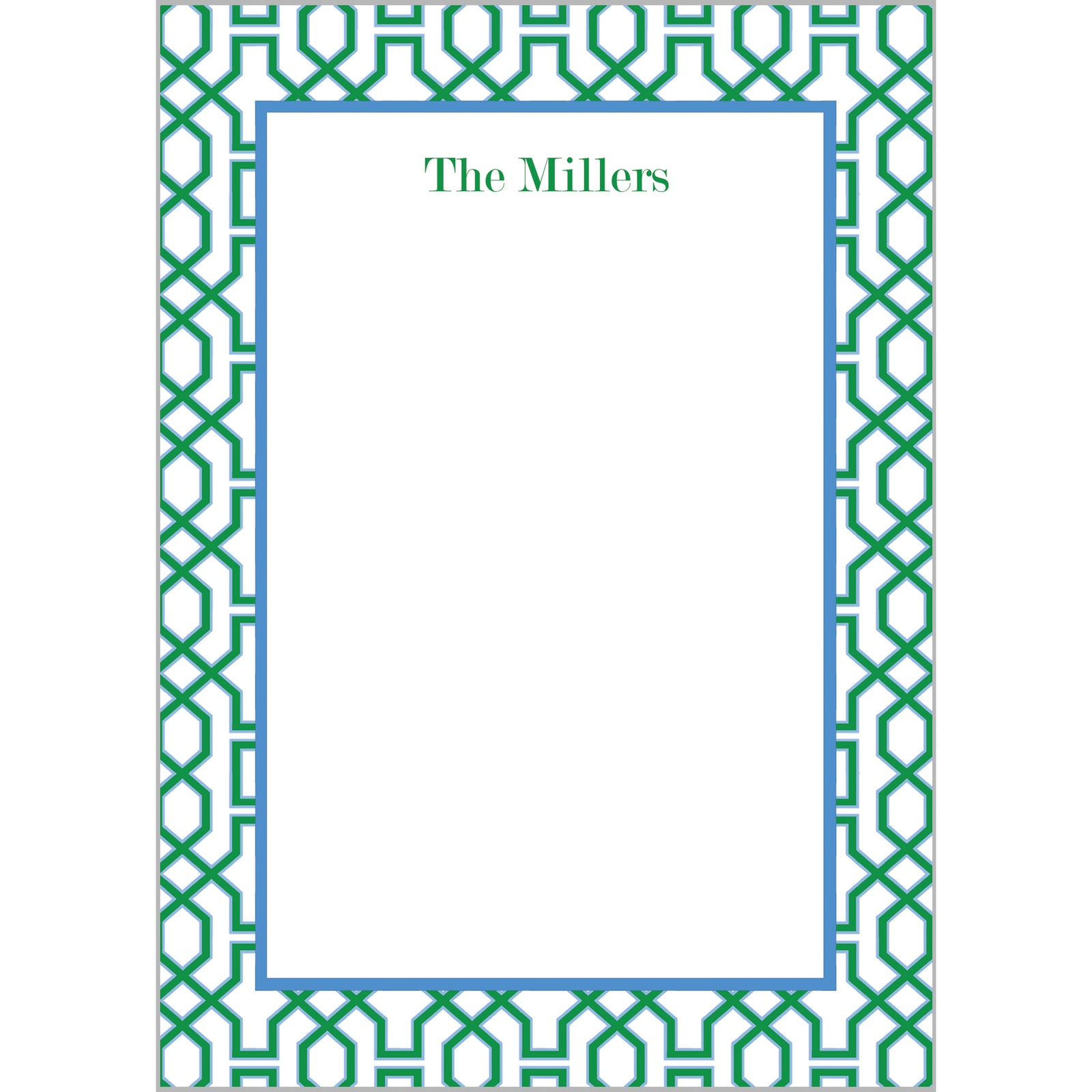Trellis Personalized Notepad | Green + China Blue