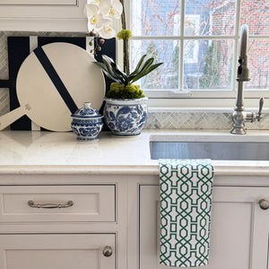 WH Hostess Cotton Tea Towel | Green & Blue Trellis