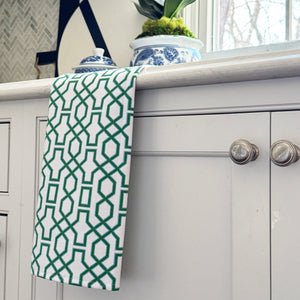 WH Hostess Cotton Tea Towel | Green & Blue Trellis