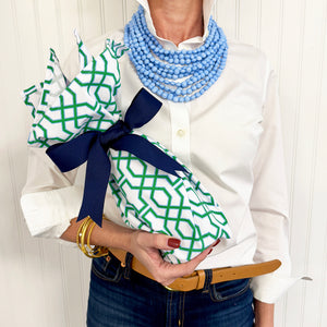 WH Hostess Cotton Tea Towel | Green & Blue Trellis