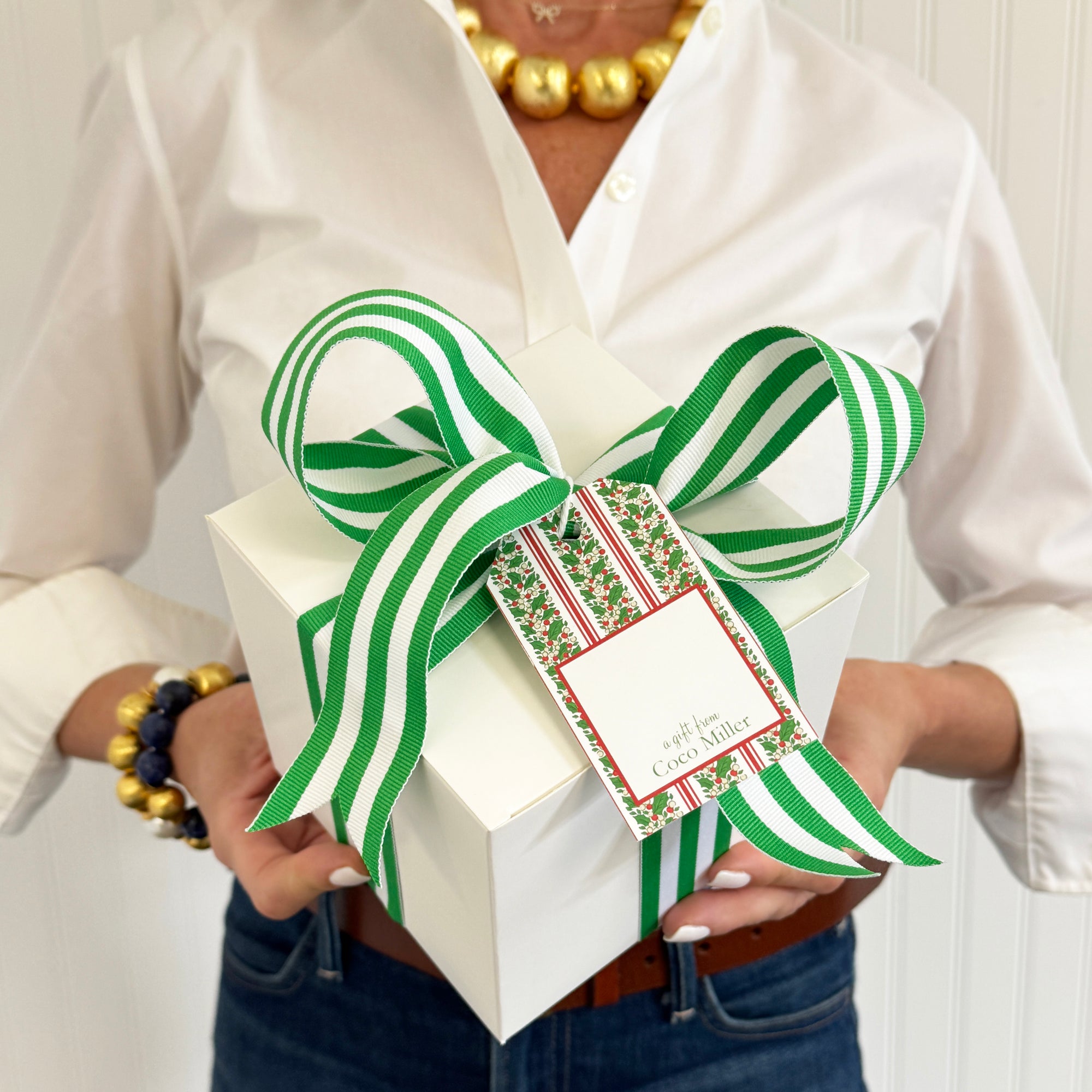 Holly Stripe Christmas Personalized Gift Tags