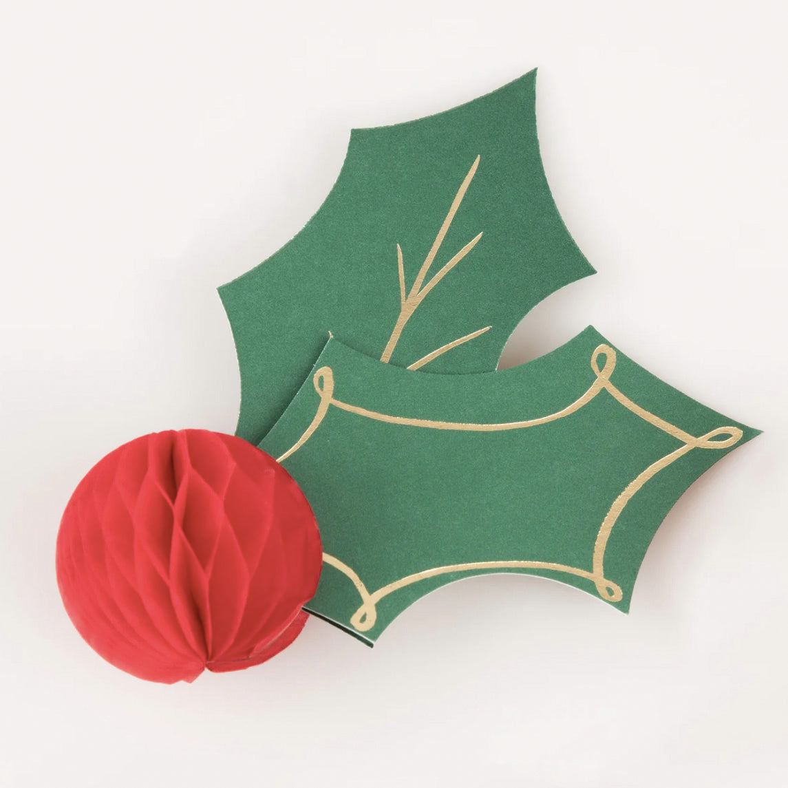 Christmas Holly Honeycomb Placecards