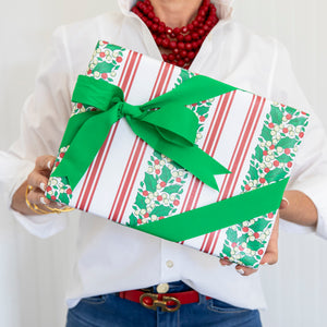 Continuous Roll Gift Wrap | Holly Stripe