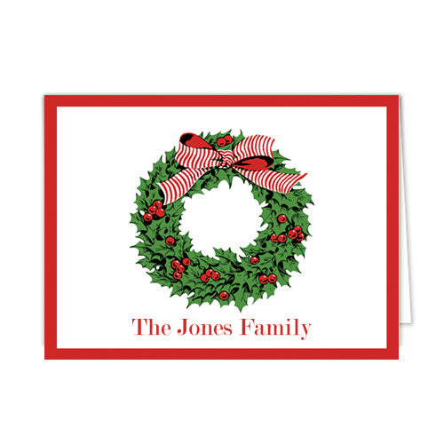 Holly Wreath Personalized Christmas Folded Notecards
