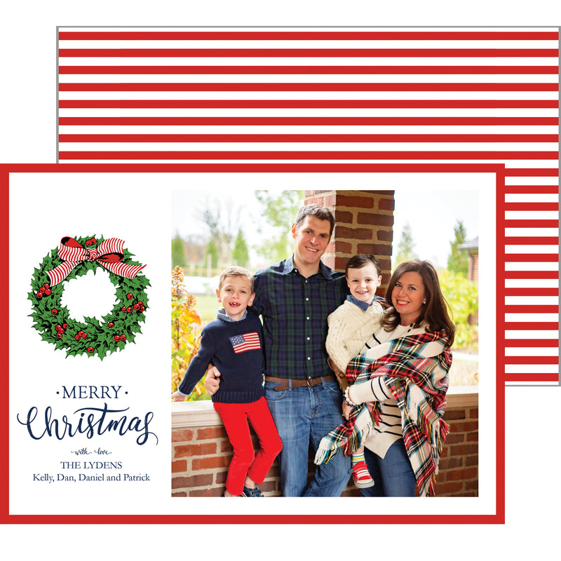 Holly Wreath Christmas Photo Card