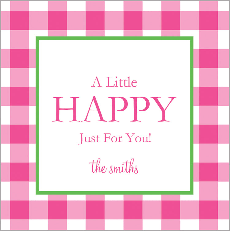 Hot Pink Gingham Check Personalized Gift Sticker | Set of 24