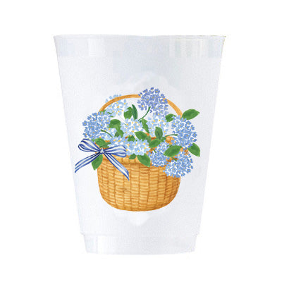 In Stock Blue Hydrangeas Basket Shatterproof Cups | Set of 8