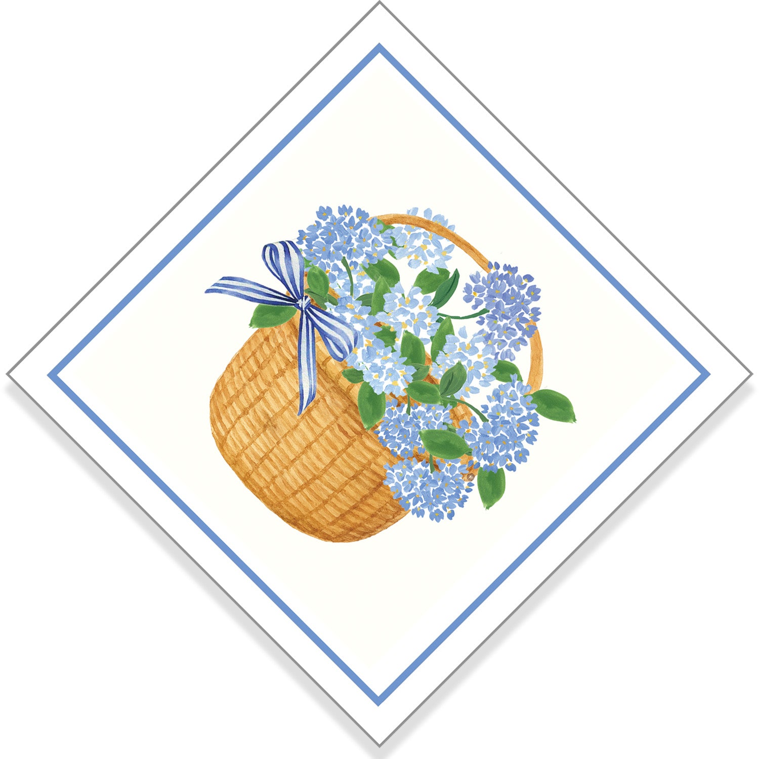 WH Paper Cocktail Napkins | Blue Hydrangeas in Nantucket Basket