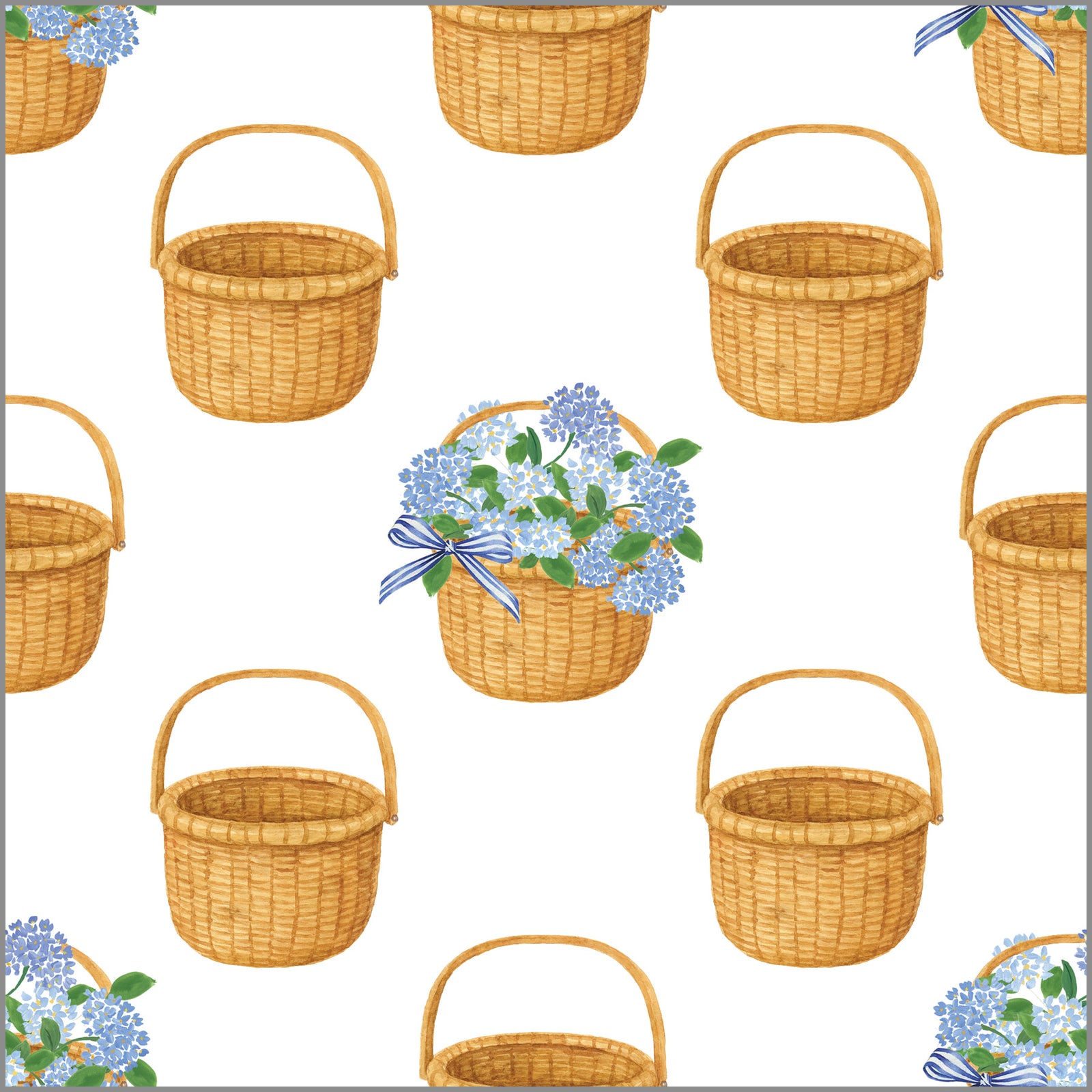 In Stock Continuous Roll Gift Wrap | Blue Hydrangeas Basket