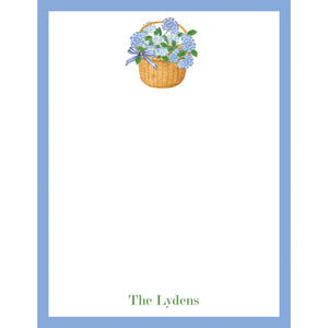 Blue Hydrangeas in a Nantucket Basket Personalized Notepad