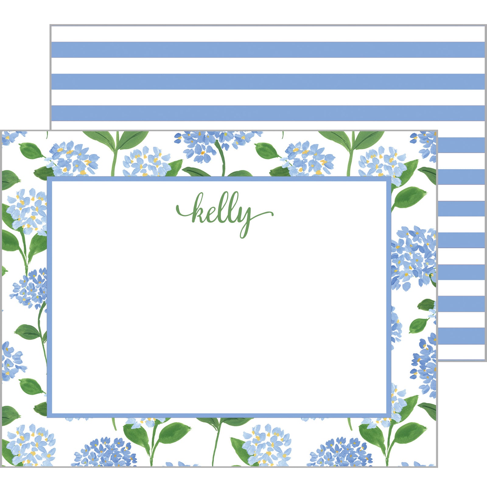 Blue Hydrangeas Personalized Flat Notecards