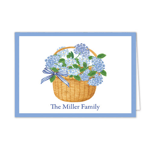 Blue Hydrangeas in a Nantucket Basket Personalized Folded Notecards