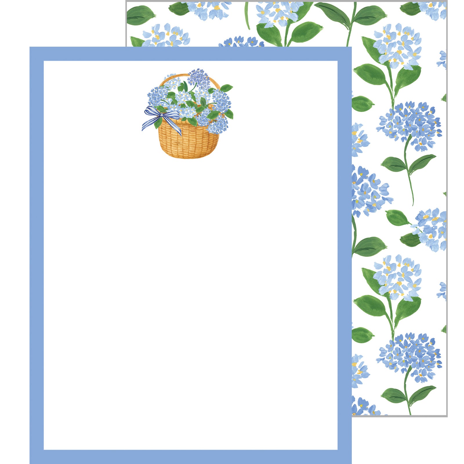 In Stock Flat Notecard Set of 10 | Blue Hydrangeas Basket