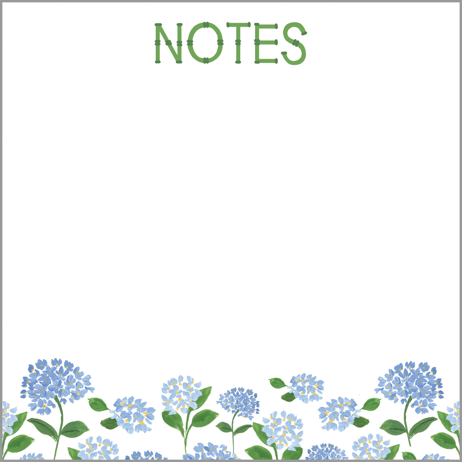In Stock 8.5x8.5 SLAB Stock Notepad | Blue Hydrangeas "NOTES"