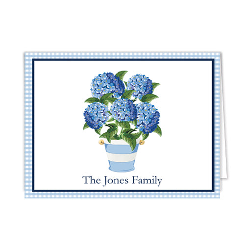 Hydrangeas Striped Pot Personalized Folded Notecards