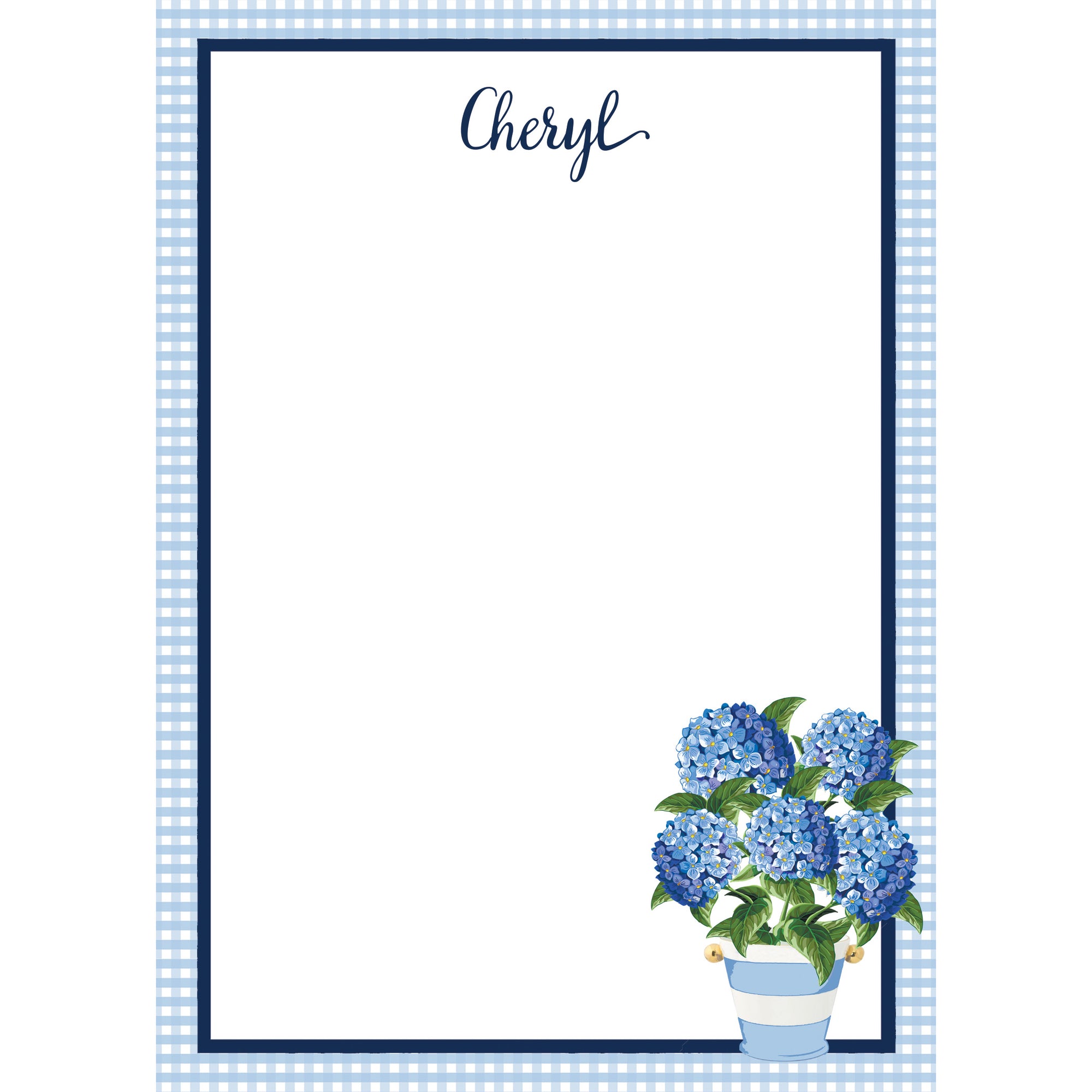 Hydrangeas Striped Pot Personalized Notepad