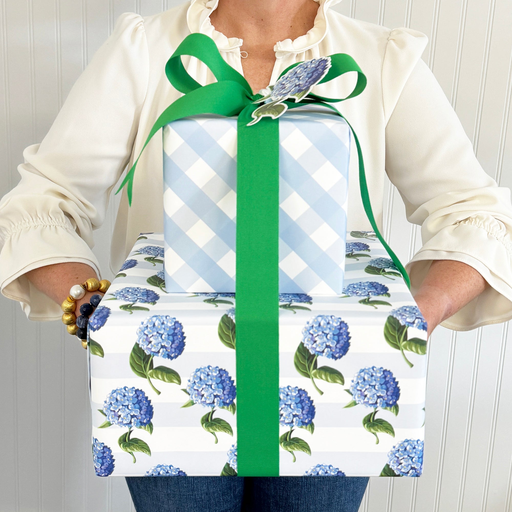 Blue Hydrangeas Stripe Gift Wrap Sheets