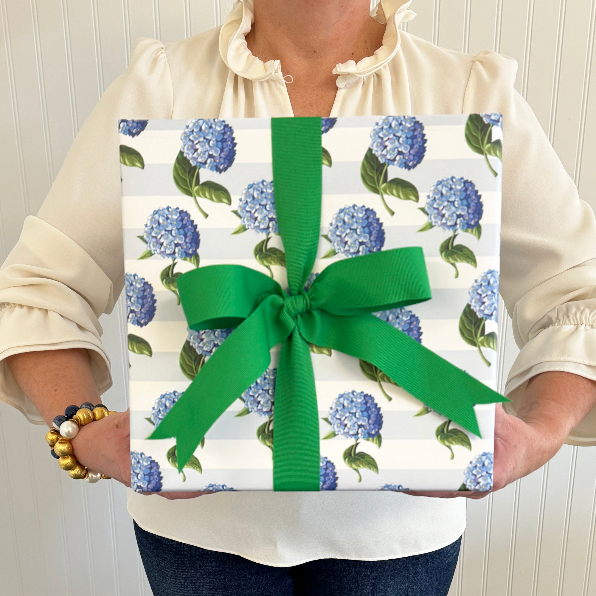 Blue Hydrangeas Stripe Gift Wrap Sheets