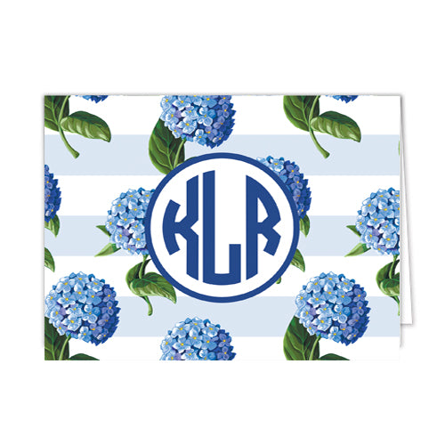 Hydrangeas Striped Personalized Folded Notecards