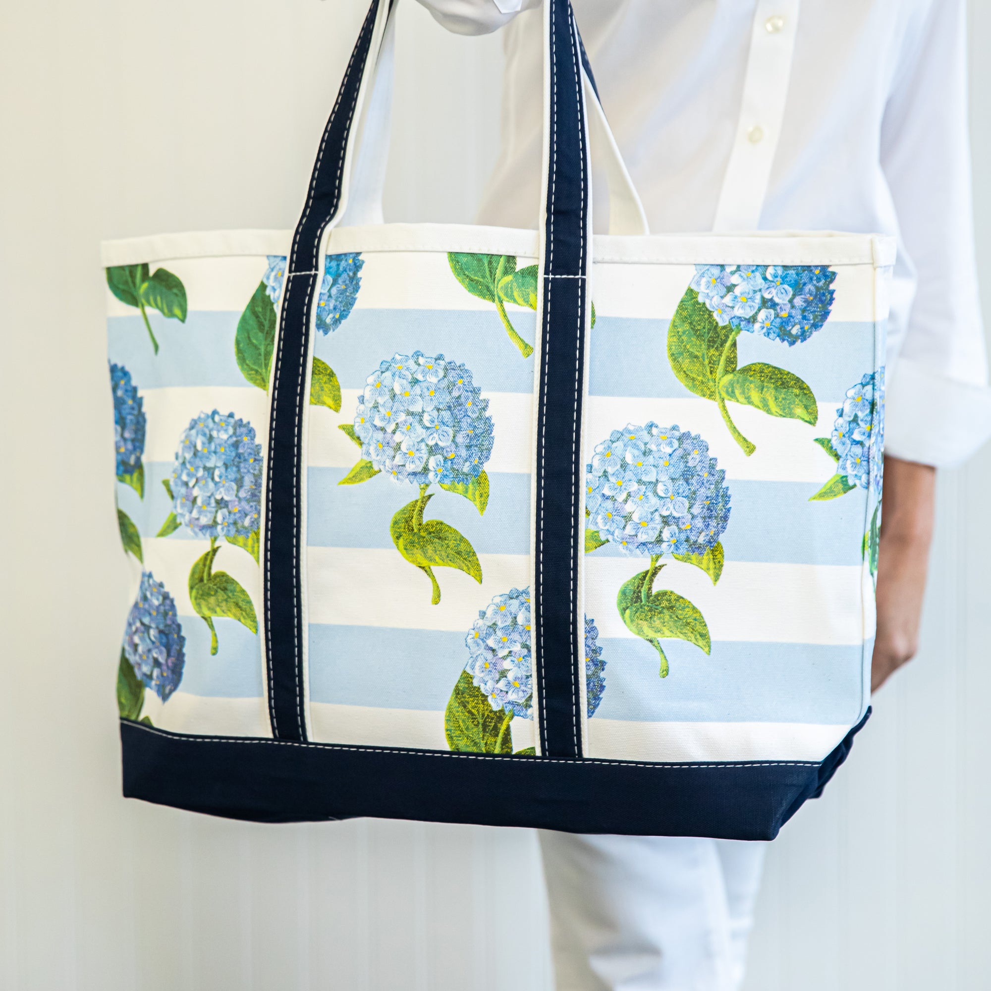 Crab & Cleek x WH Hostess Canvas Tote Bag | Hydrangeas Stripe