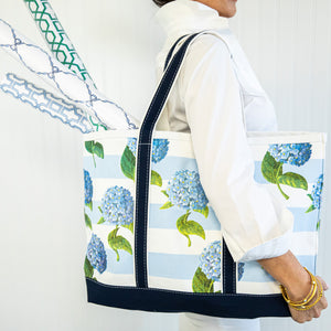 Crab & Cleek x WH Hostess Canvas Tote Bag | Hydrangeas Stripe