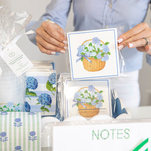 WH Paper Cocktail Napkins | Blue Hydrangeas in Nantucket Basket