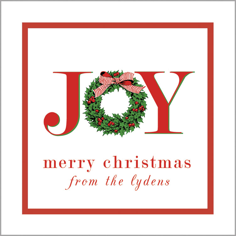 JOY Holly Wreath Christmas Personalized Gift Sticker | Set of 24