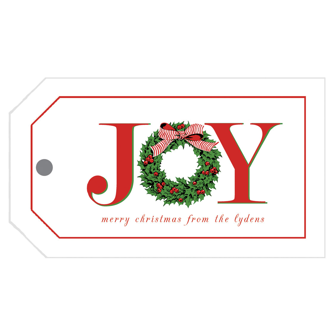 JOY Holly Wreath Christmas Personalized Gift Tags