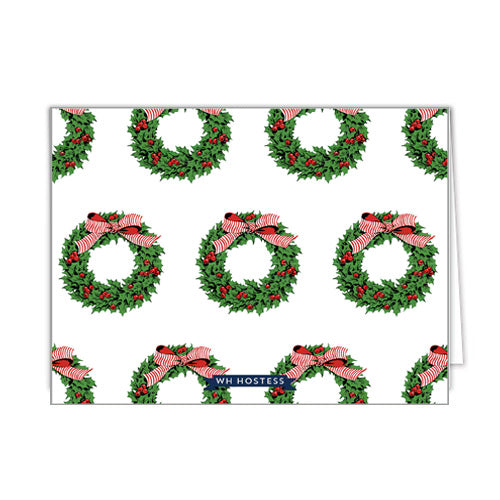 JOY Holly Wreath Personalized Christmas Folded Notecards