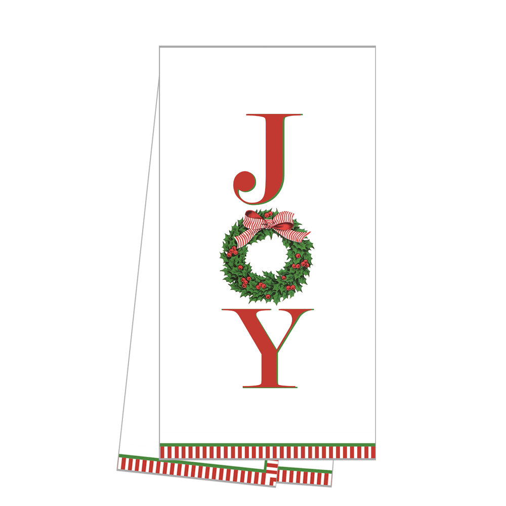In Stock WH Hostess Cotton Tea Towel | JOY Holly Wreath