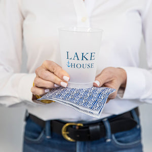 Bundle: Lake House Shatterproof Cups + Navy Basketweave Cocktail Napkins