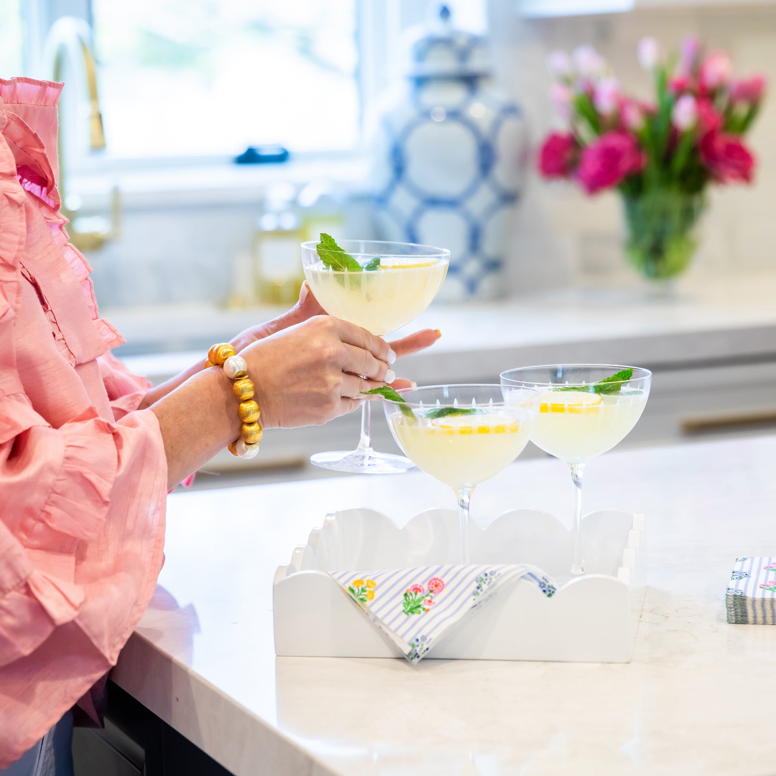 White Lacquered Scalloped Small Tray