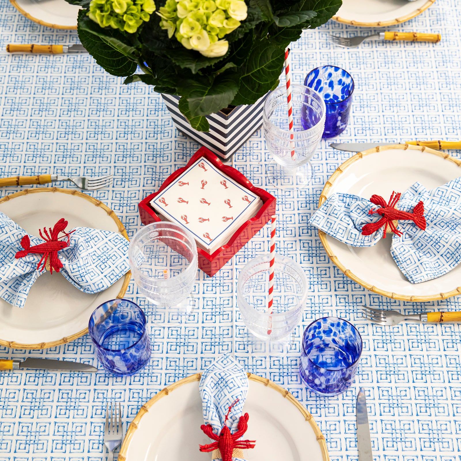 Bamboo Fret Rectangle Tablecloth | Blue