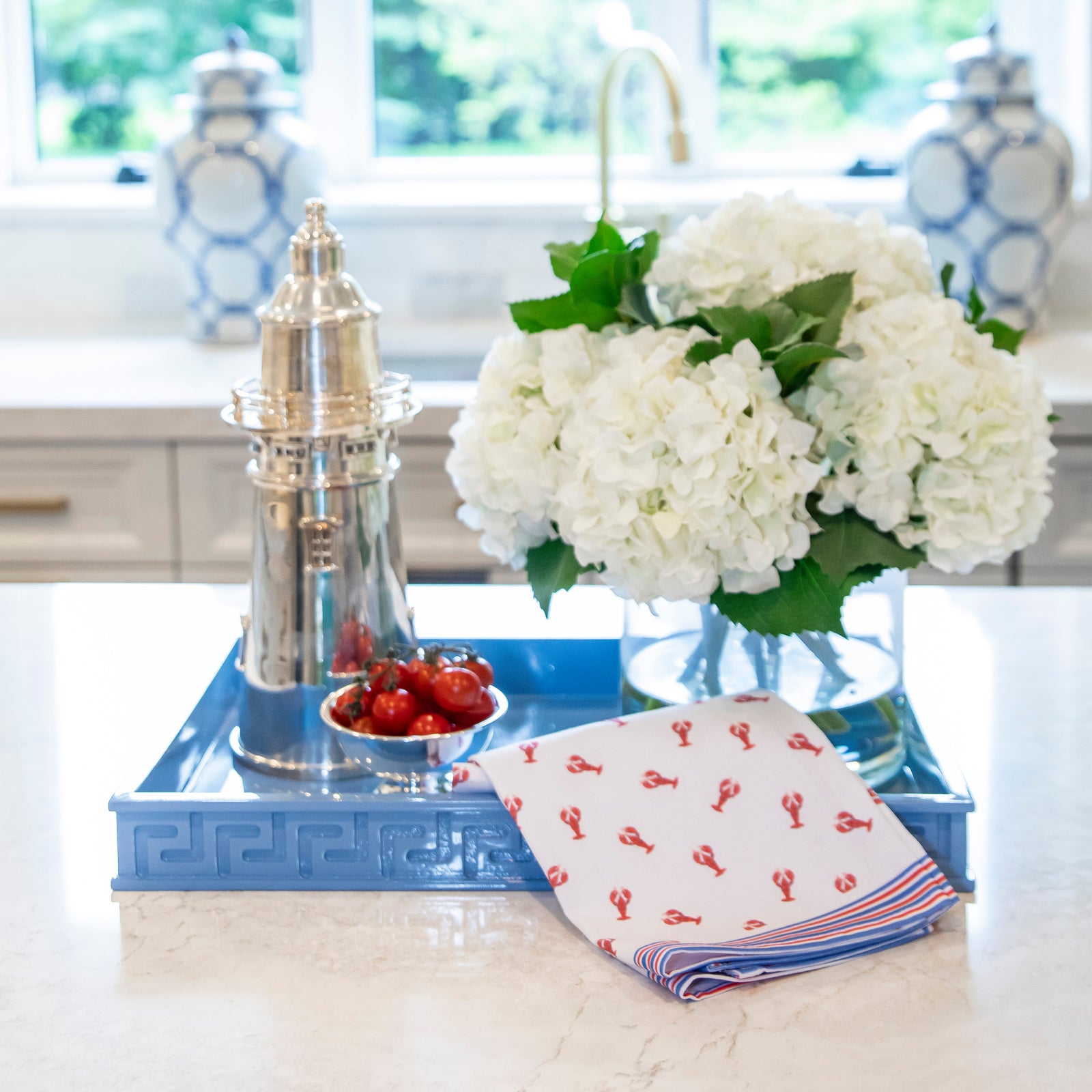 Cornflower Greek Key Lacquer Tray